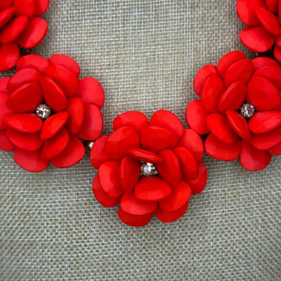 J. Crew Orange Floral Statement Necklace W/ Crystal Accents & Gold-Tone Chain - Picture 3 of 10